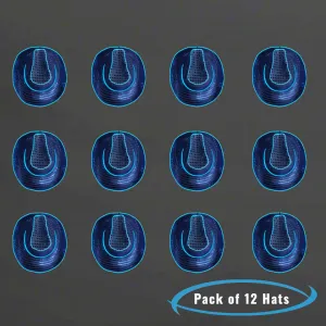 LED Flashing EL Wire Blue Sequin Cowboy Party Hat - Pack of 12 Hats