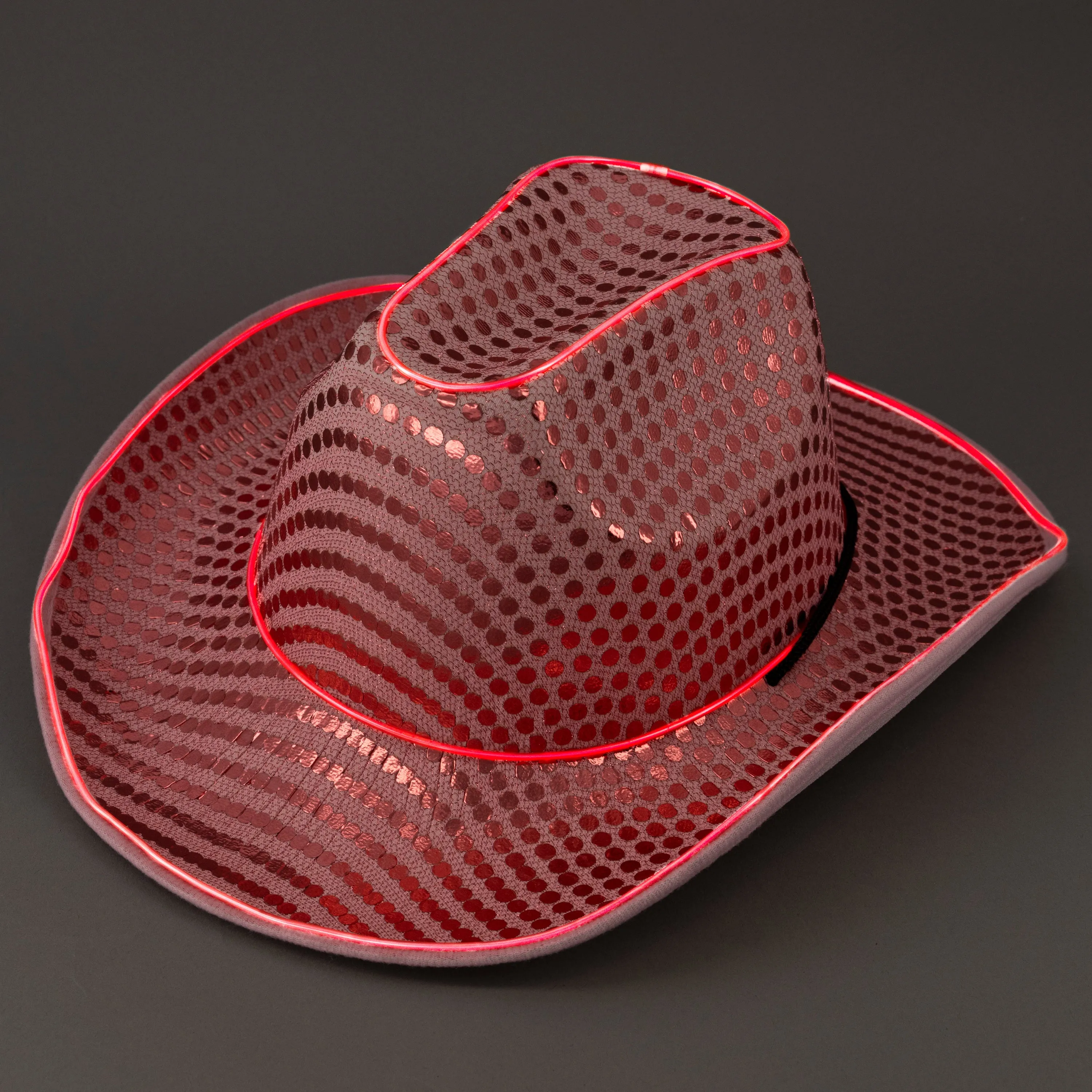 LED Flashing EL Wire Pink Sequin Cowboy Party Hat - Pack of 3 Hats