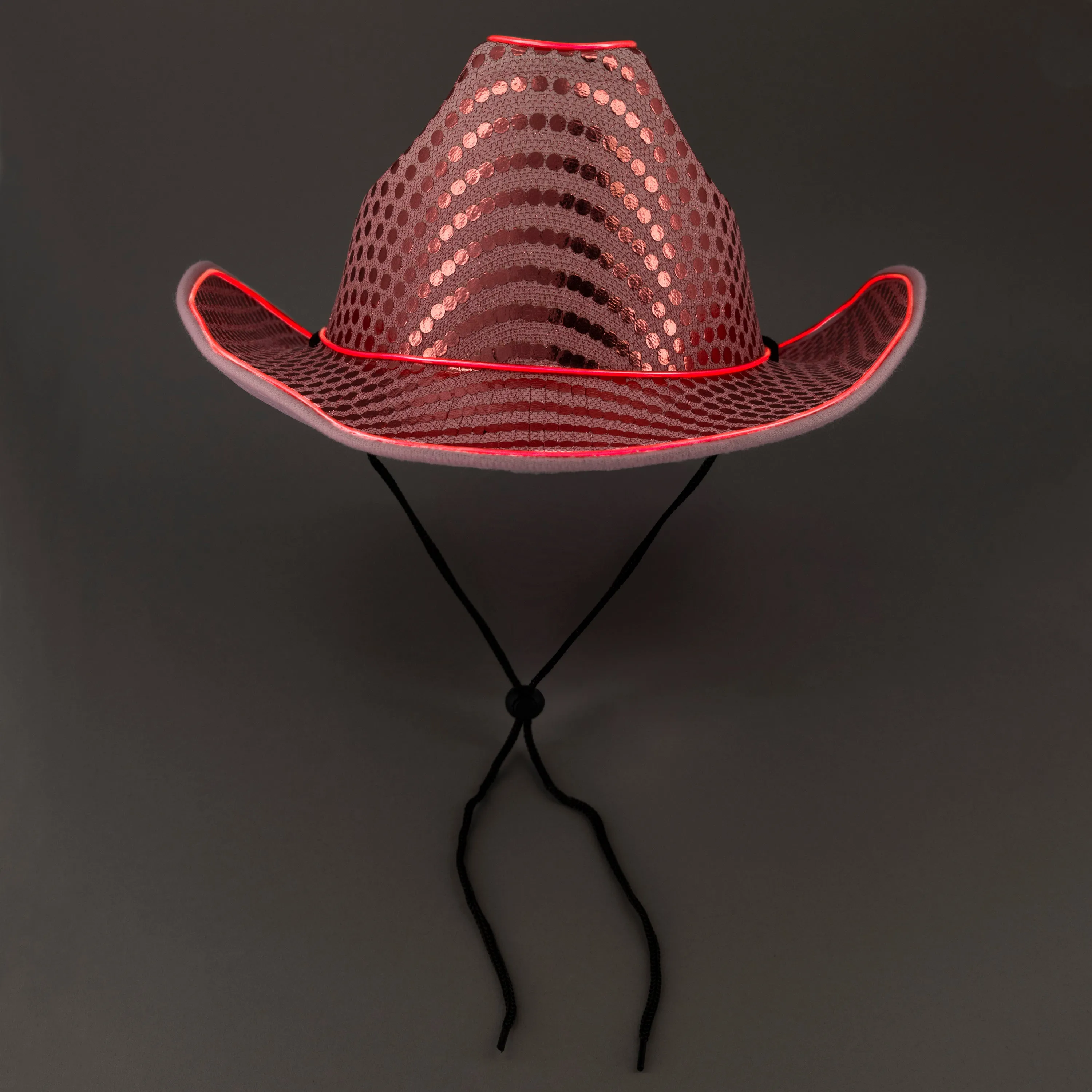 LED Flashing EL Wire Pink Sequin Cowboy Party Hat - Pack of 3 Hats