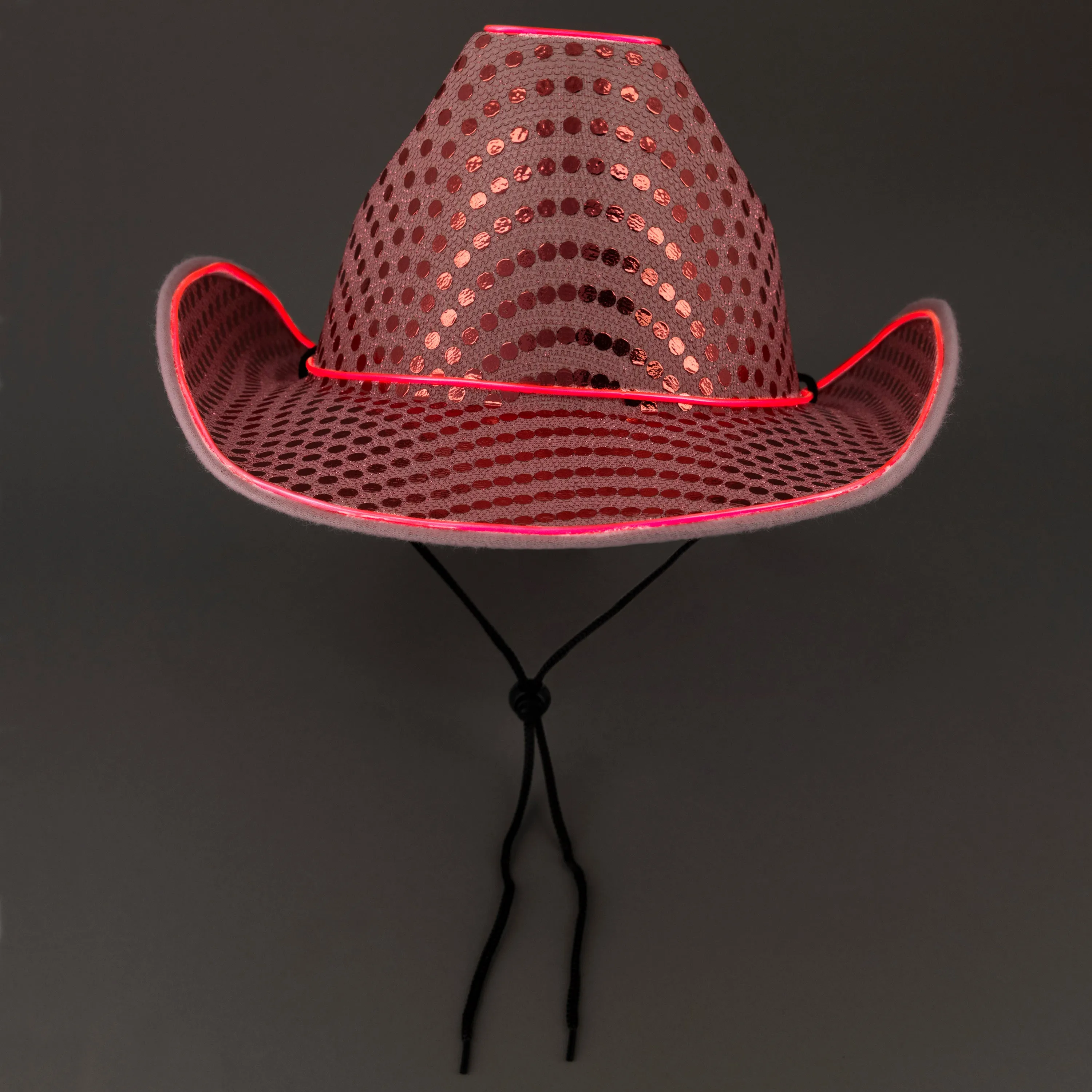 LED Flashing EL Wire Pink Sequin Cowboy Party Hat - Pack of 3 Hats