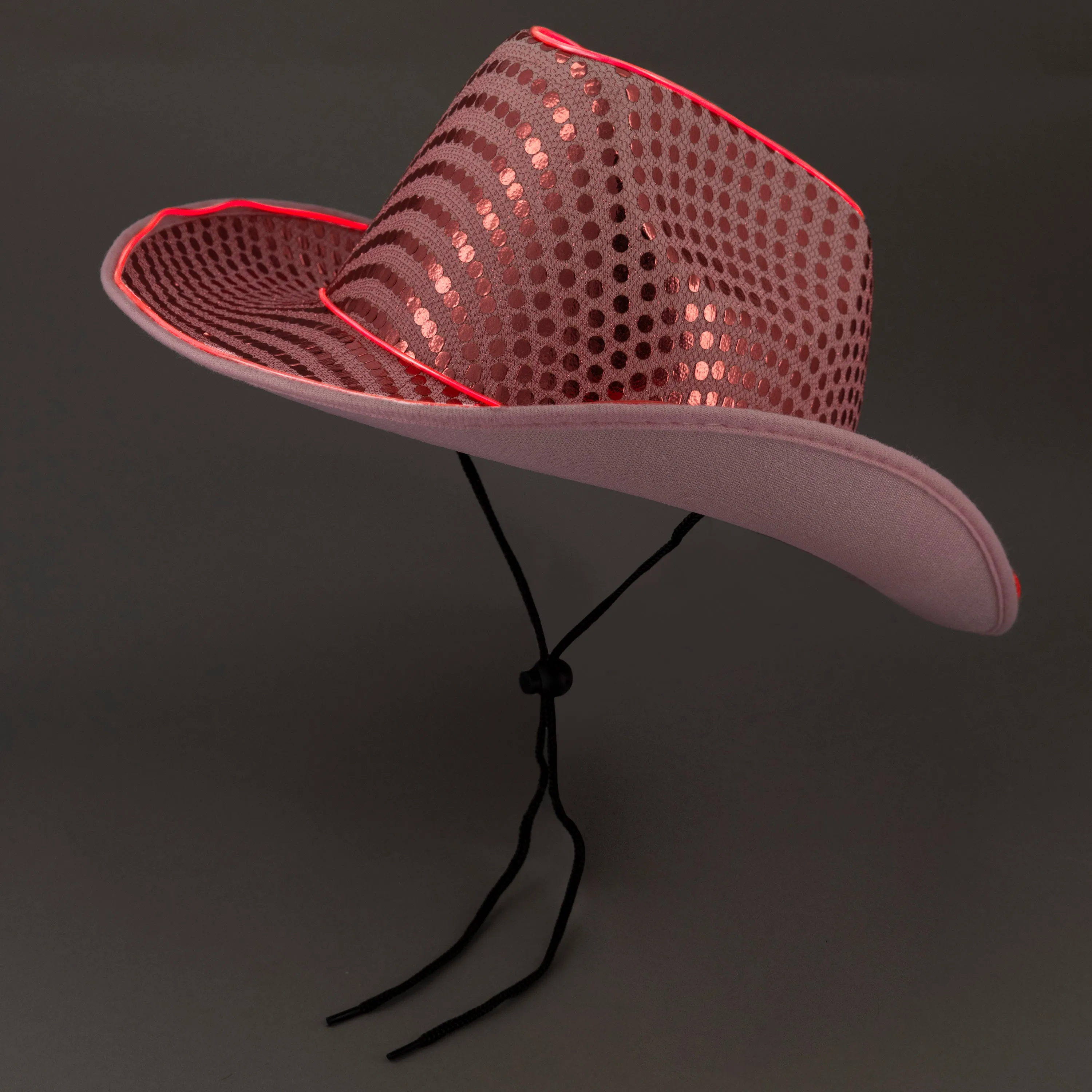 LED Flashing EL Wire Pink Sequin Cowboy Party Hat - Pack of 3 Hats