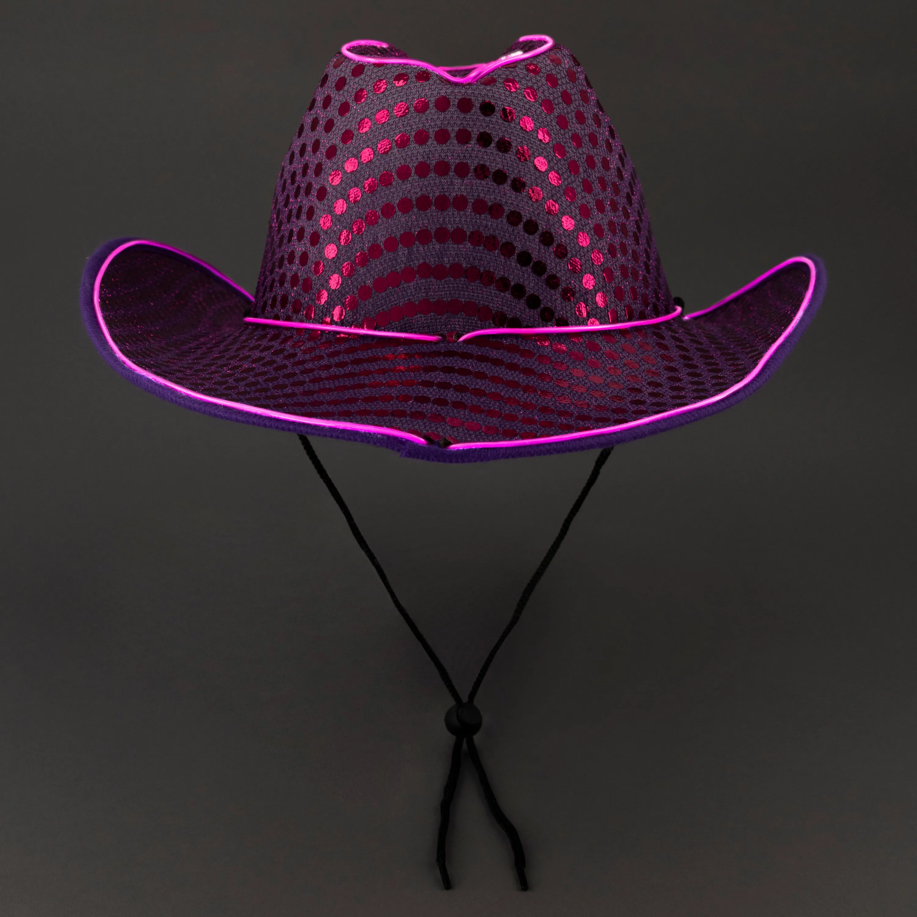 LED Flashing Purple EL Wire Sequin Cowboy Party Hat - Pack of 72 Hats