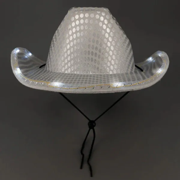 LED Light Up Flashing Patriotic Red White And Blue Sequin Cowboy Hats - Pack of 3
