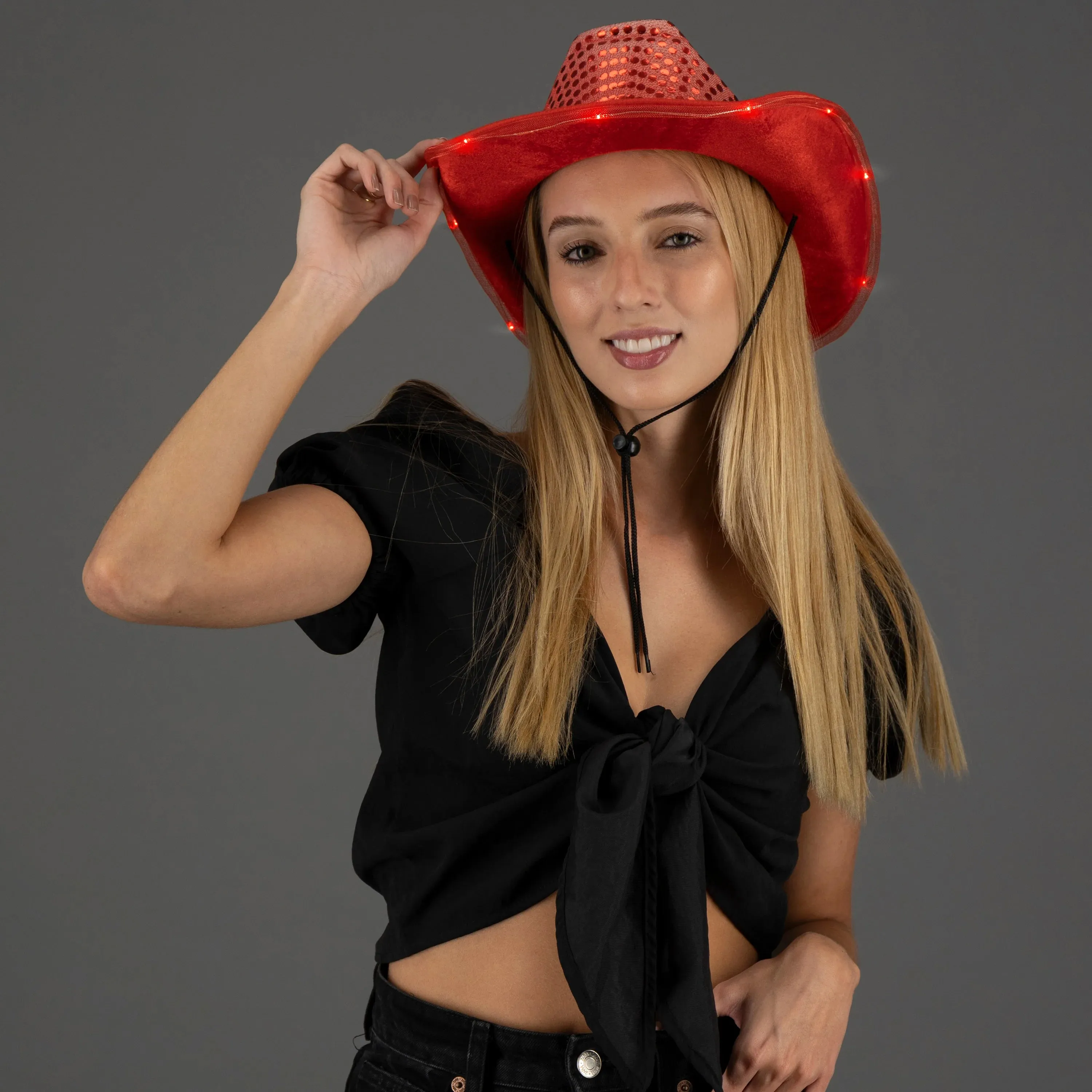 LED Light Up Flashing Patriotic Red White And Blue Sequin Cowboy Hats - Pack of 3