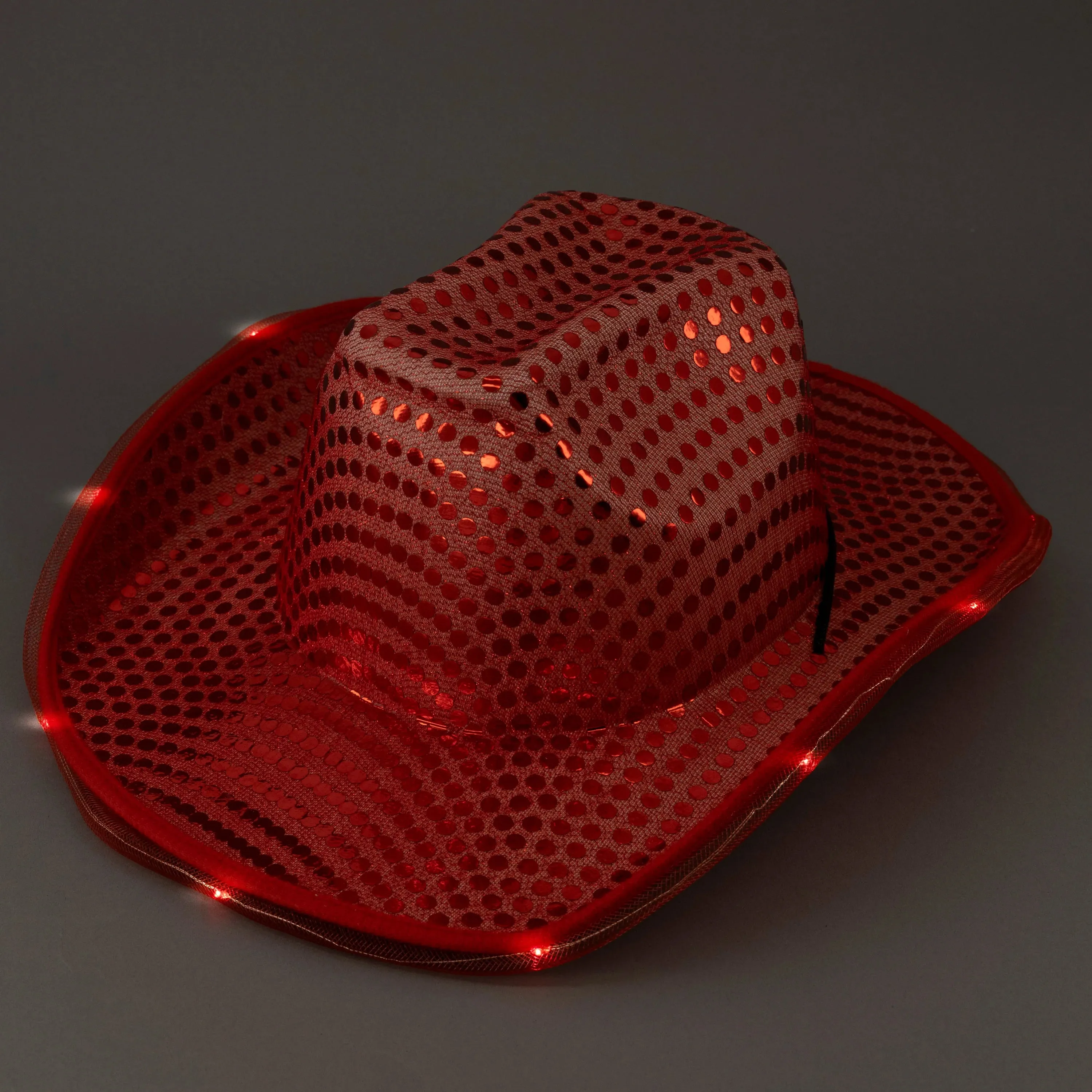 LED Light Up Flashing Patriotic Red White And Blue Sequin Cowboy Hats - Pack of 3