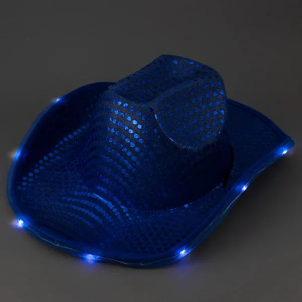 LED Light Up Flashing Sequin Blue & Red Cowboy Hat - Pack of 2 Hats