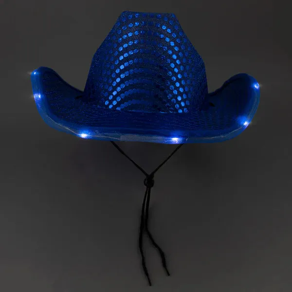 LED Light Up Flashing Sequin Blue & Red Cowboy Hat - Pack of 2 Hats