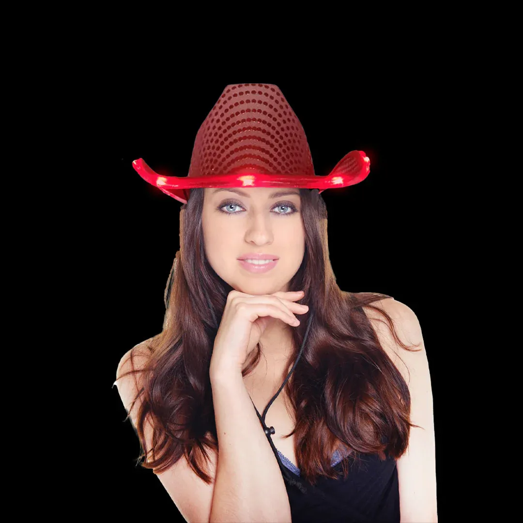 LED Light Up Flashing Sequin Blue & Red Cowboy Hat - Pack of 2 Hats