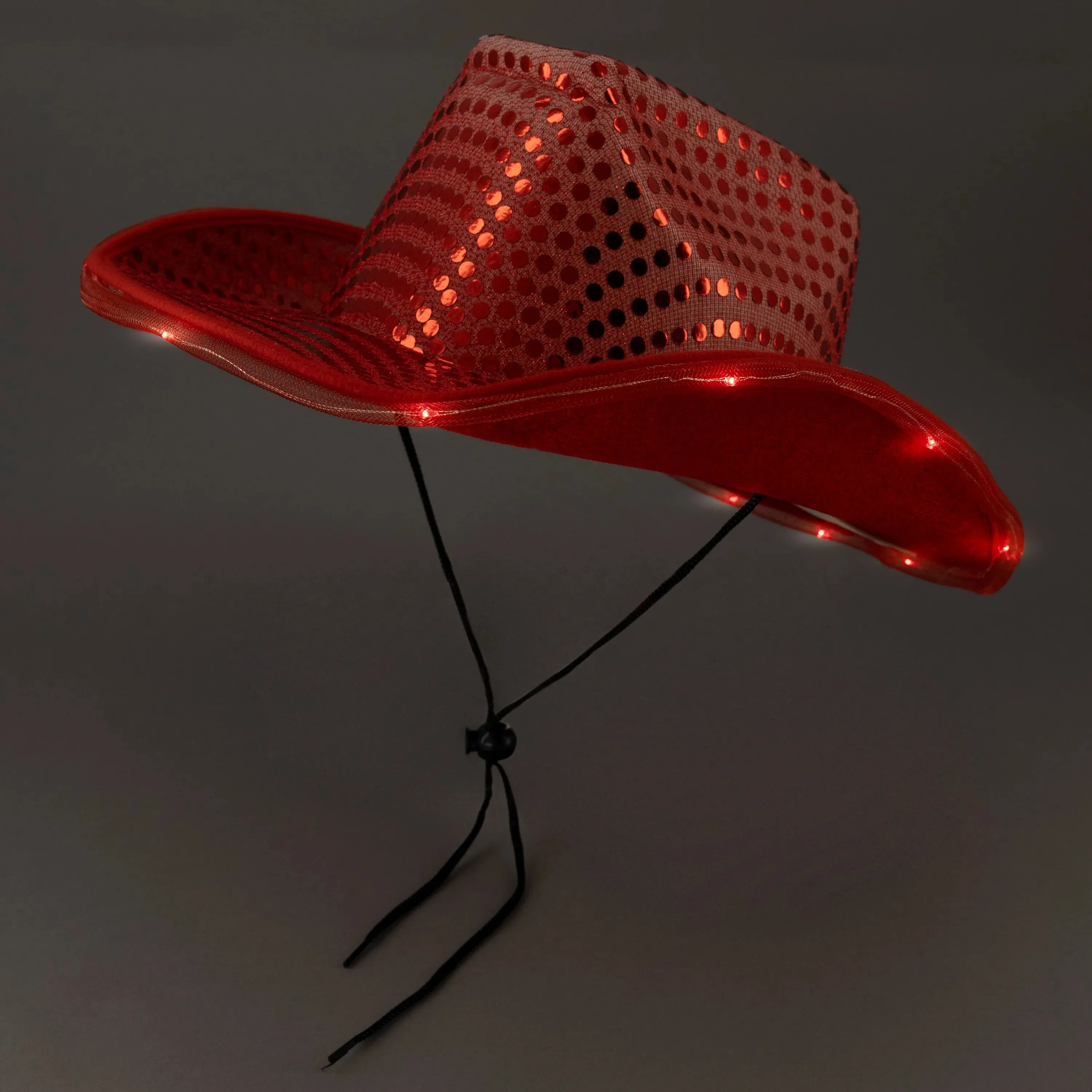 LED Light Up Flashing Sequin Blue & Red Cowboy Hat - Pack of 2 Hats
