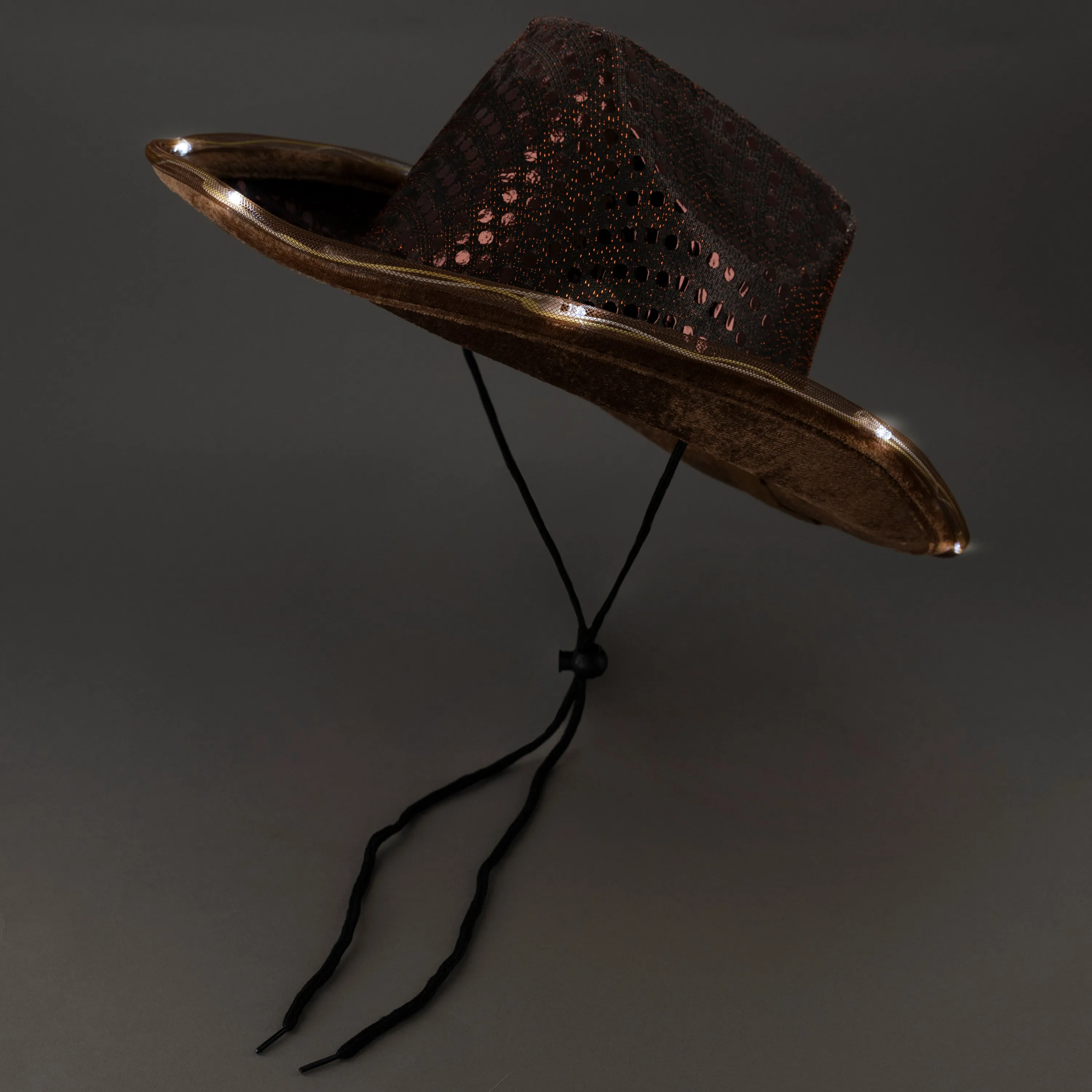LED Light Up Flashing Sequin Brown Cowboy Hat - Pack of 18 Hats