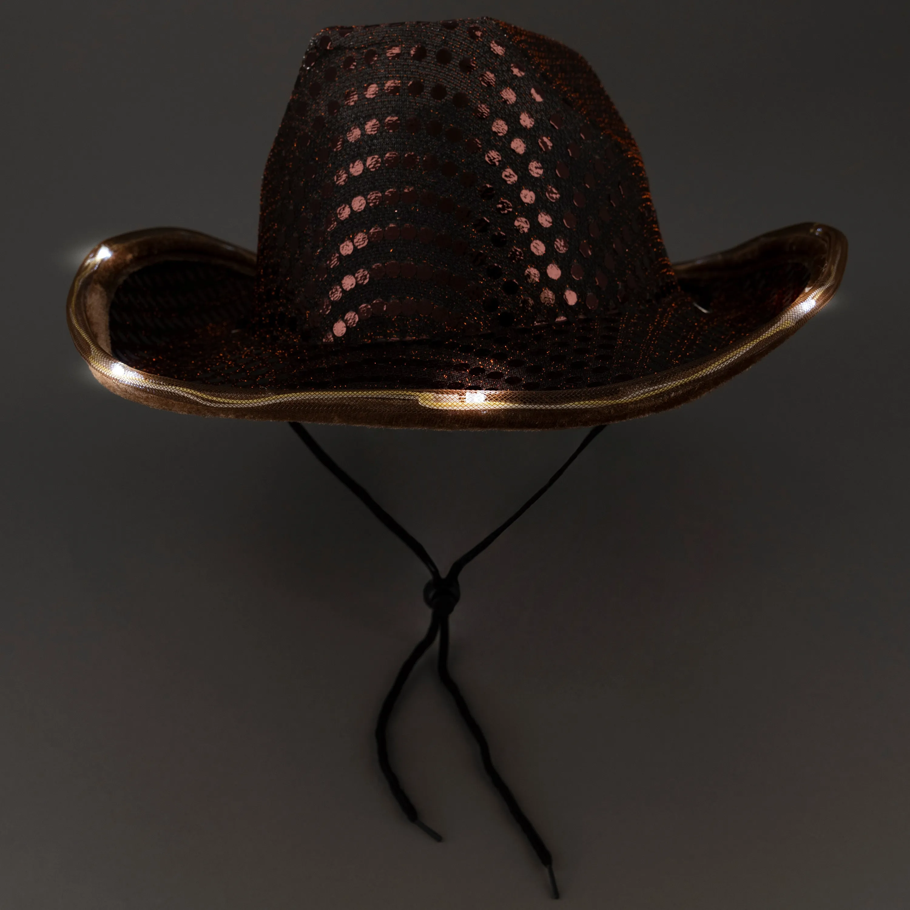 LED Light Up Flashing Sequin Brown Cowboy Hat - Pack of 18 Hats