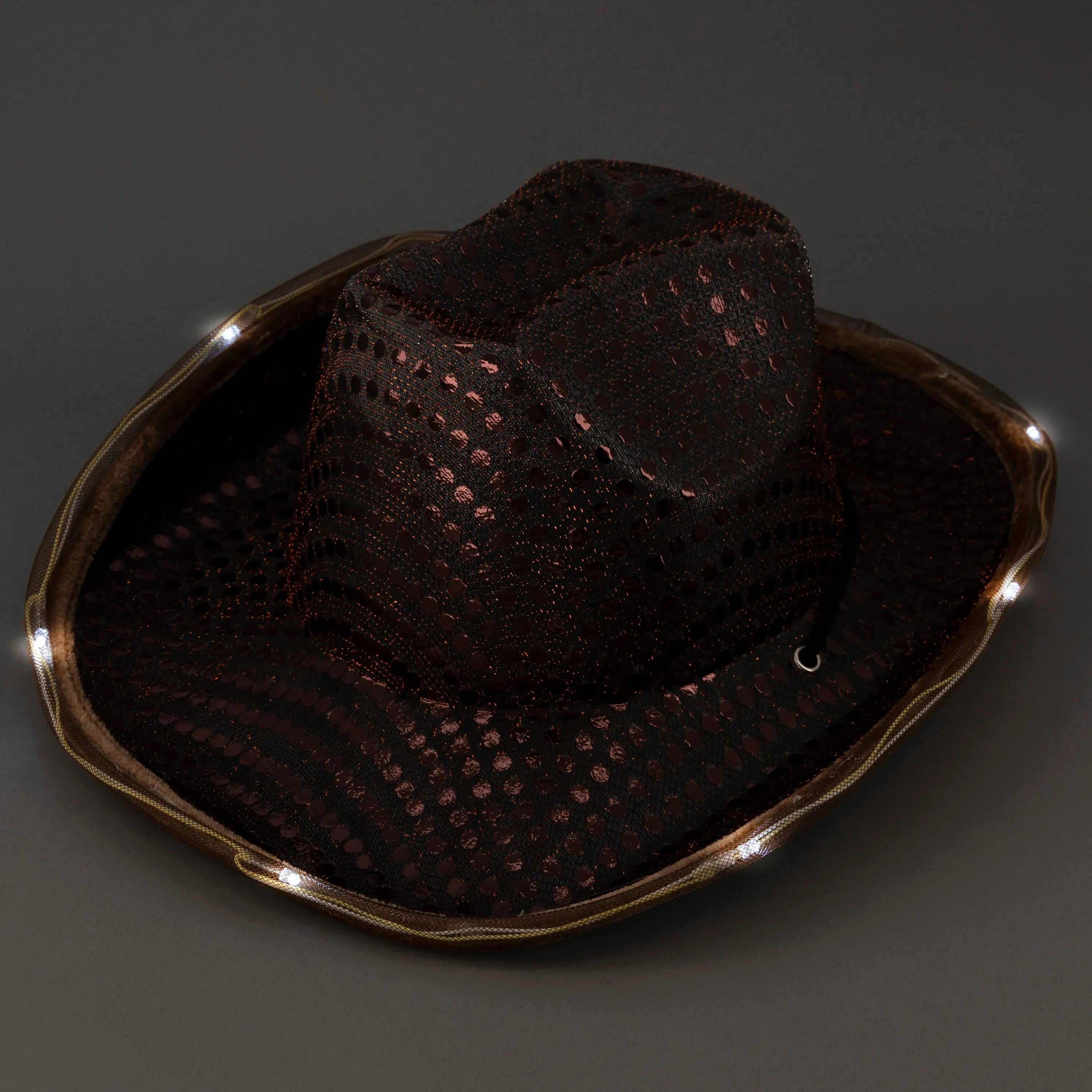 LED Light Up Flashing Sequin Brown Cowboy Hat - Pack of 18 Hats