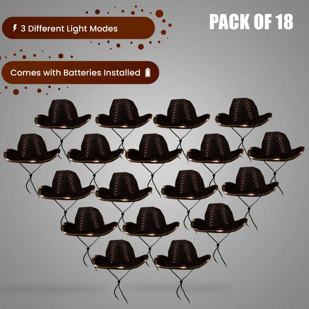 LED Light Up Flashing Sequin Brown Cowboy Hat - Pack of 18 Hats