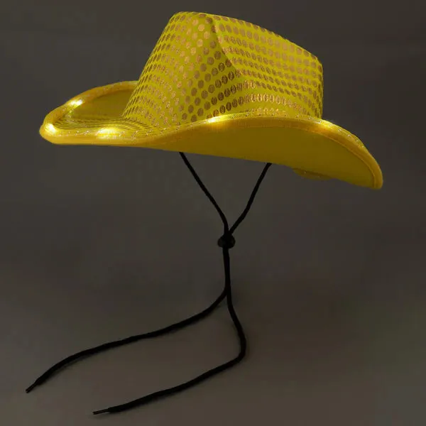 LED Light Up Flashing Sequin Gold Cowboy Hat - Pack of 3 Hats