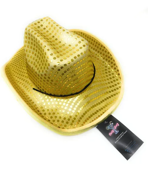 LED Light Up Flashing Sequin Orange & Gold Cowboy Hat - Pack of 2 Hats