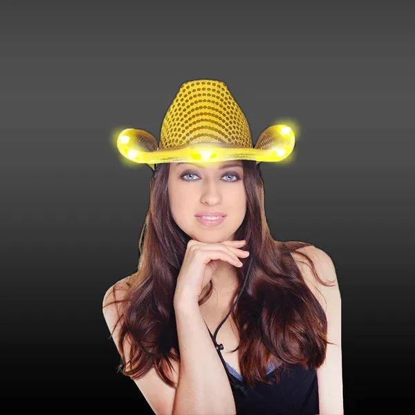 LED Light Up Flashing Sequin Orange & Gold Cowboy Hat - Pack of 2 Hats