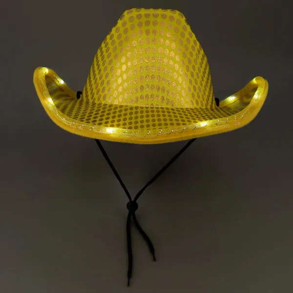 LED Light Up Flashing Sequin Orange & Gold Cowboy Hat - Pack of 2 Hats