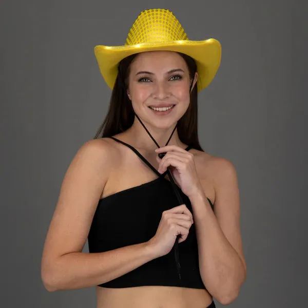 LED Light Up Flashing Sequin Orange & Gold Cowboy Hat - Pack of 2 Hats