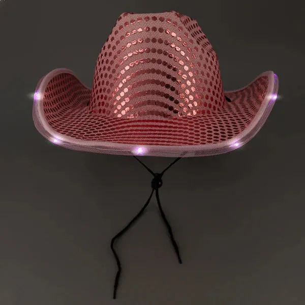 LED Light Up Flashing Sequin Pink & Gold Cowboy Hat - Pack of 2 Hats