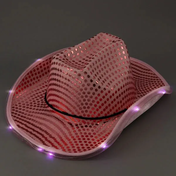 LED Light Up Flashing Sequin Pink & Gold Cowboy Hat - Pack of 2 Hats