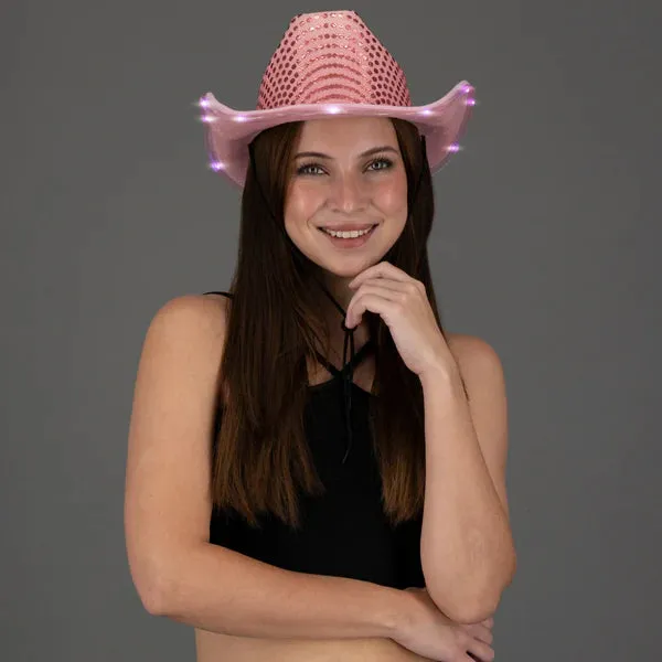 LED Light Up Flashing Sequin Pink & Gold Cowboy Hat - Pack of 2 Hats