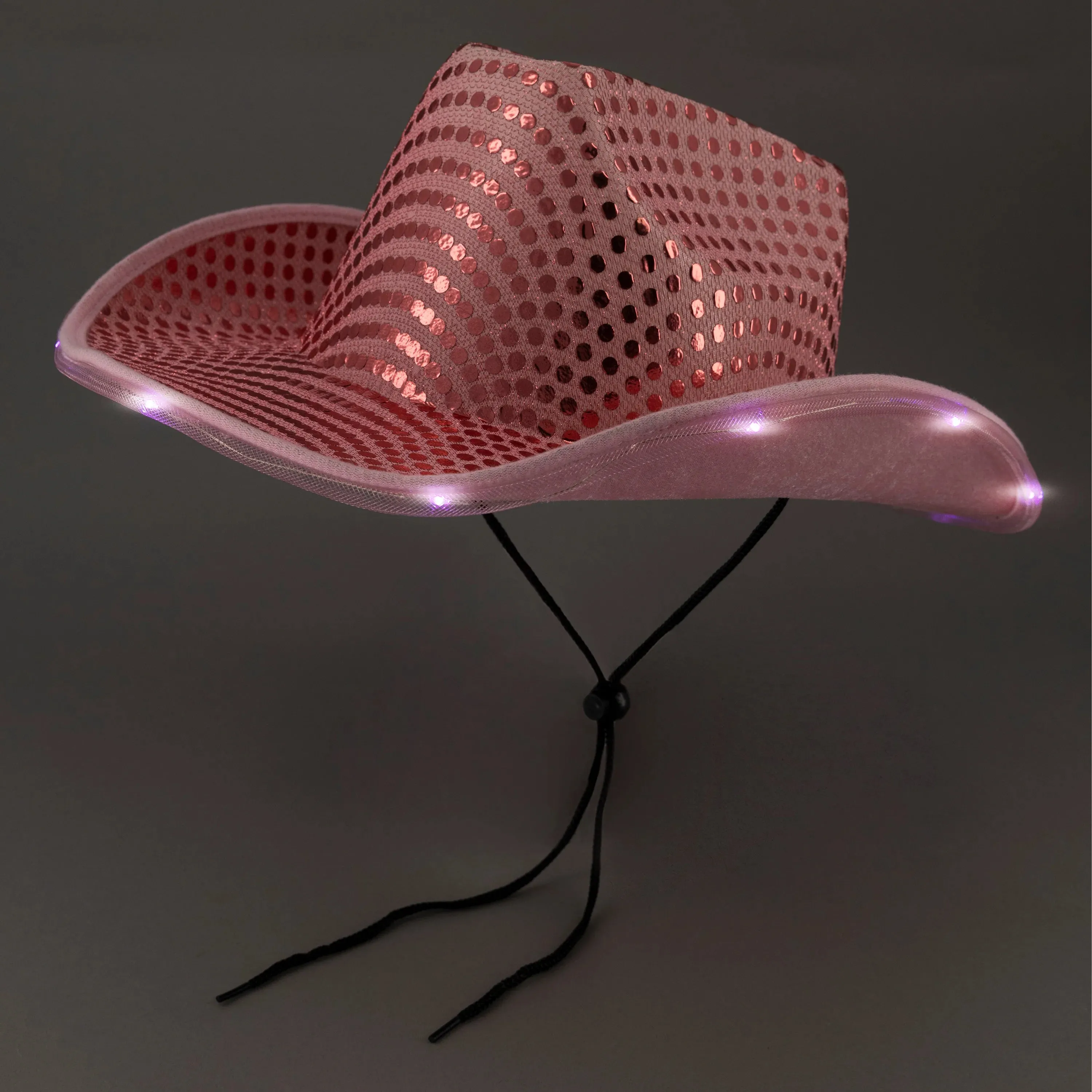 LED Light Up Flashing Sequin Pink & Gold Cowboy Hat - Pack of 2 Hats
