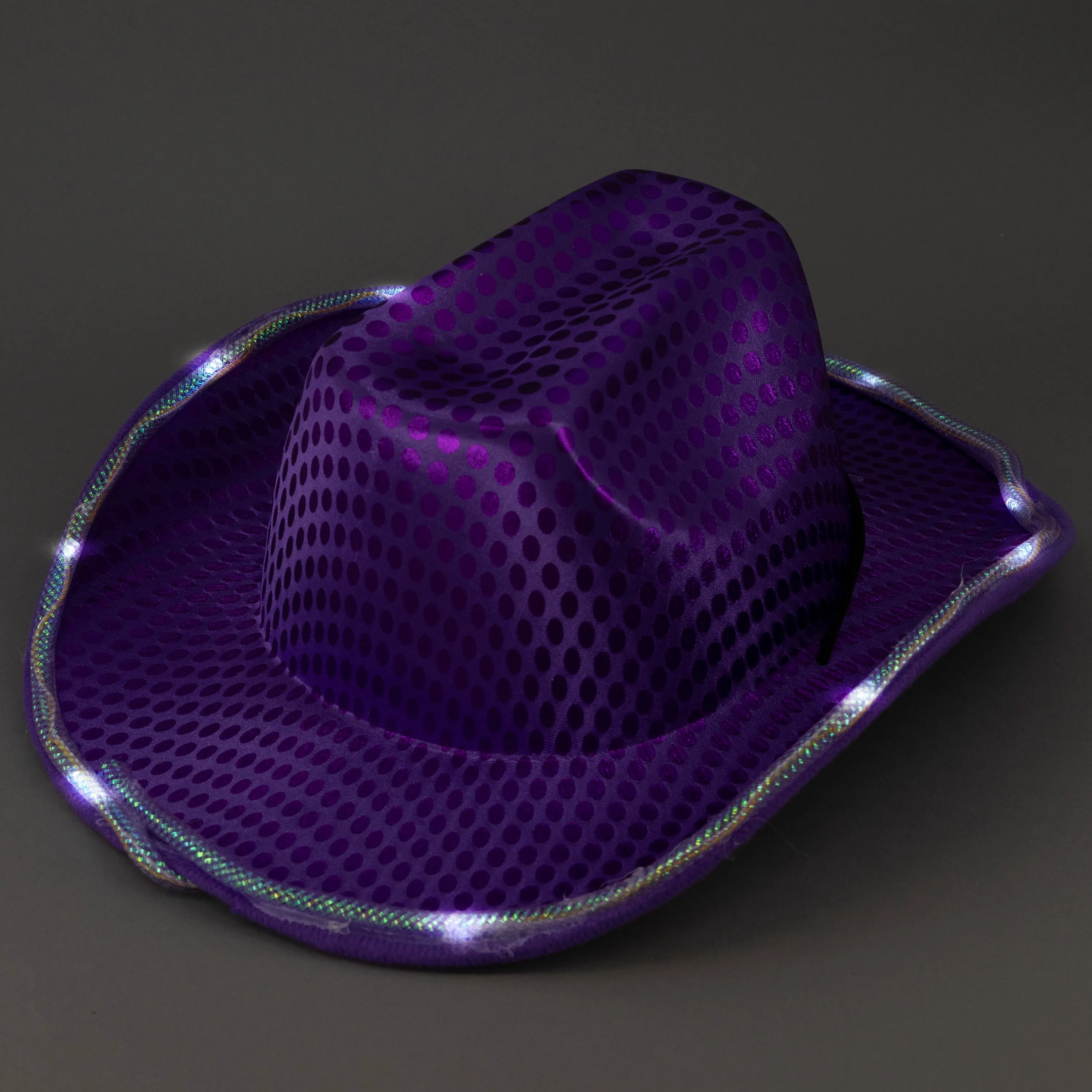 LED Light Up Flashing Sequin Purple Cowboy Hat - Pack of 4 Hats