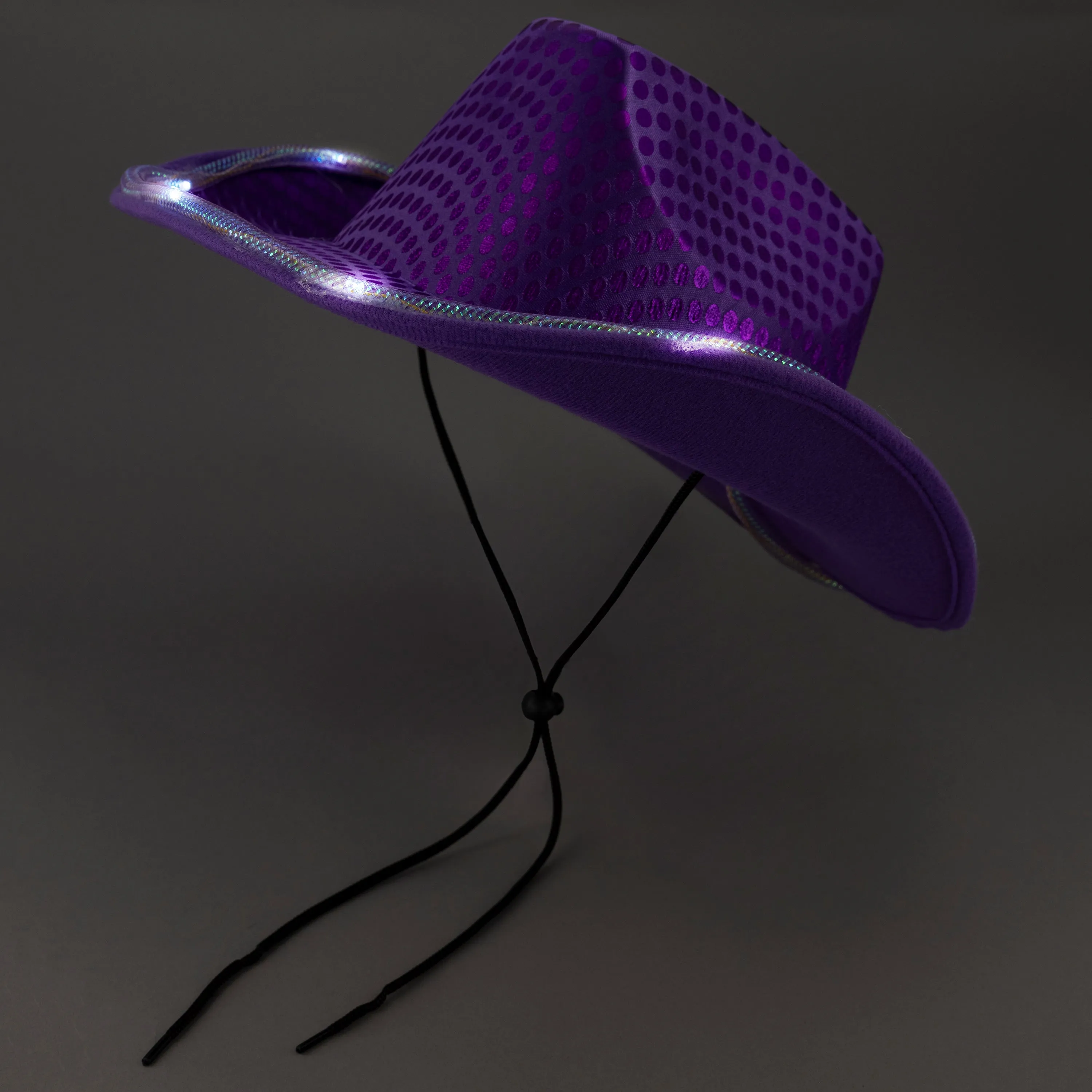 LED Light Up Flashing Sequin Purple Cowboy Hat - Pack of 4 Hats