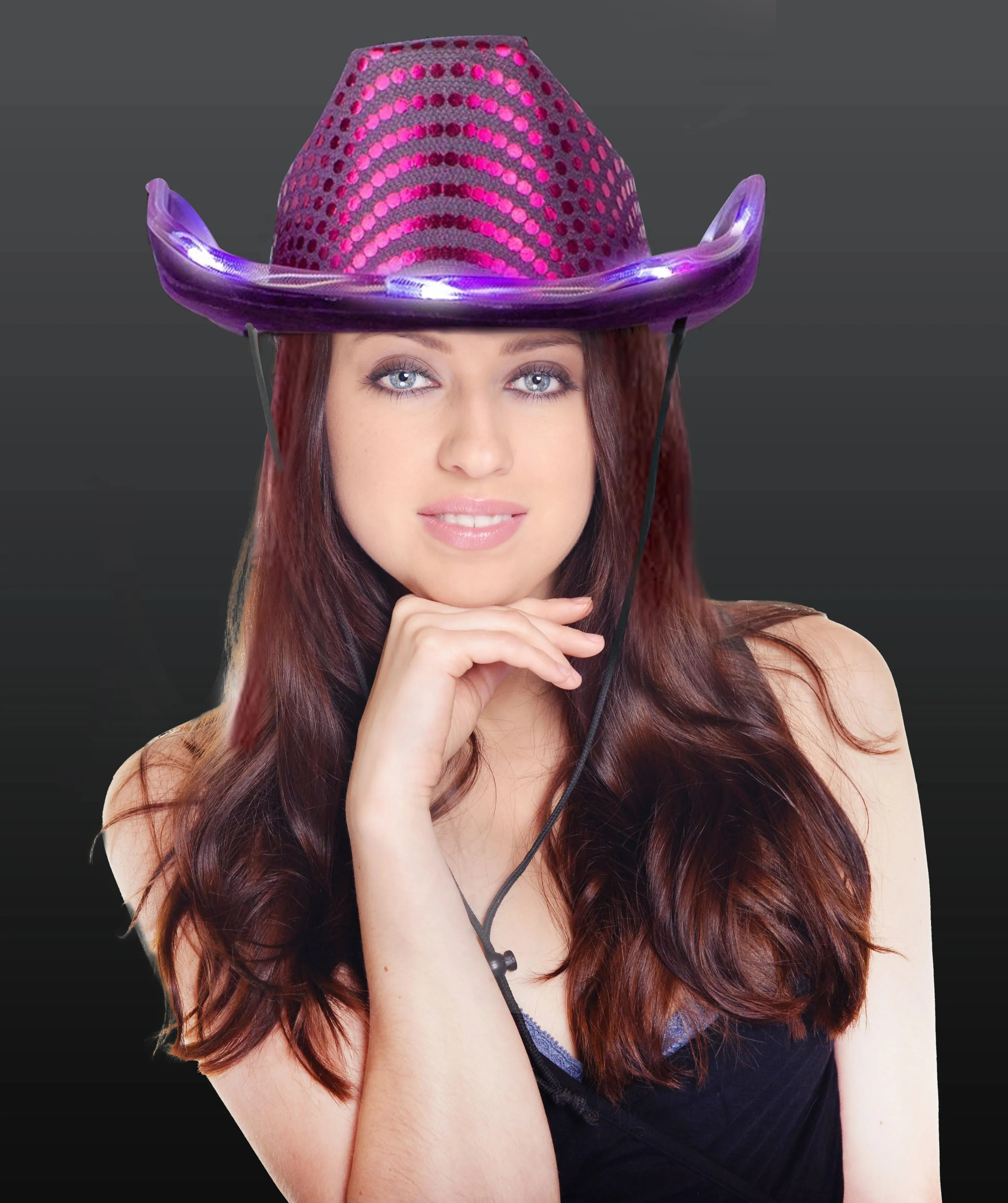 LED Light Up Flashing Sequin Red & Purple Cowboy Hat - Pack of 2 Hats
