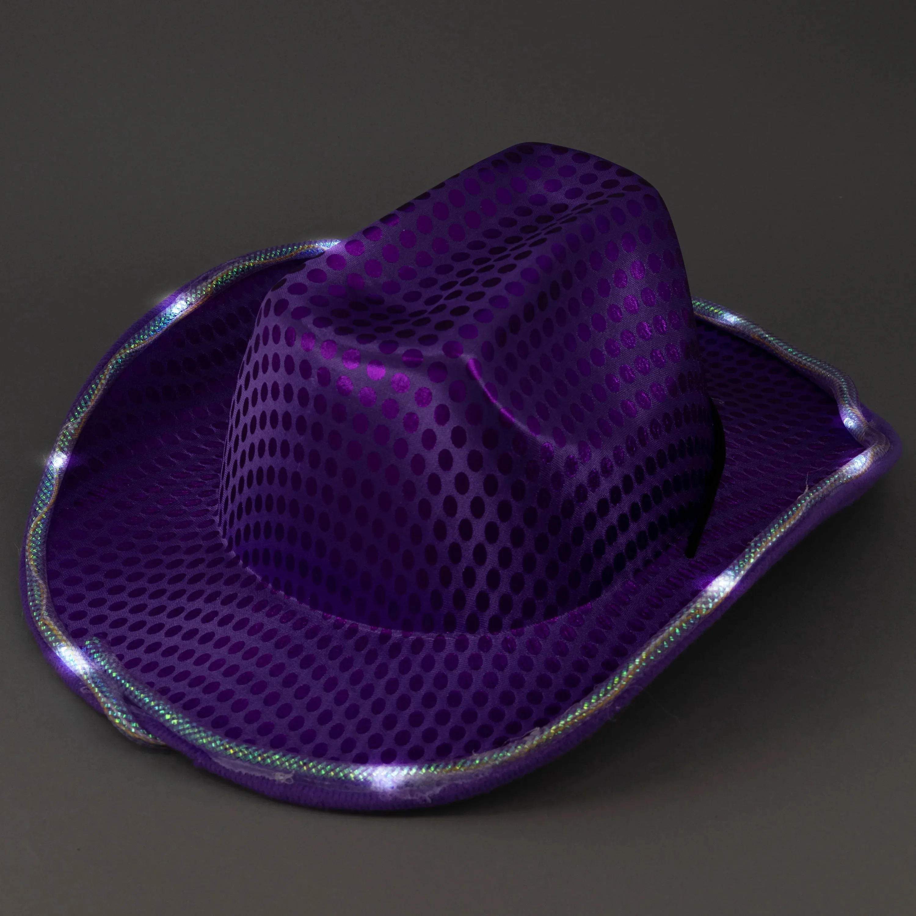 LED Light Up Flashing Sequin Red & Purple Cowboy Hat - Pack of 2 Hats