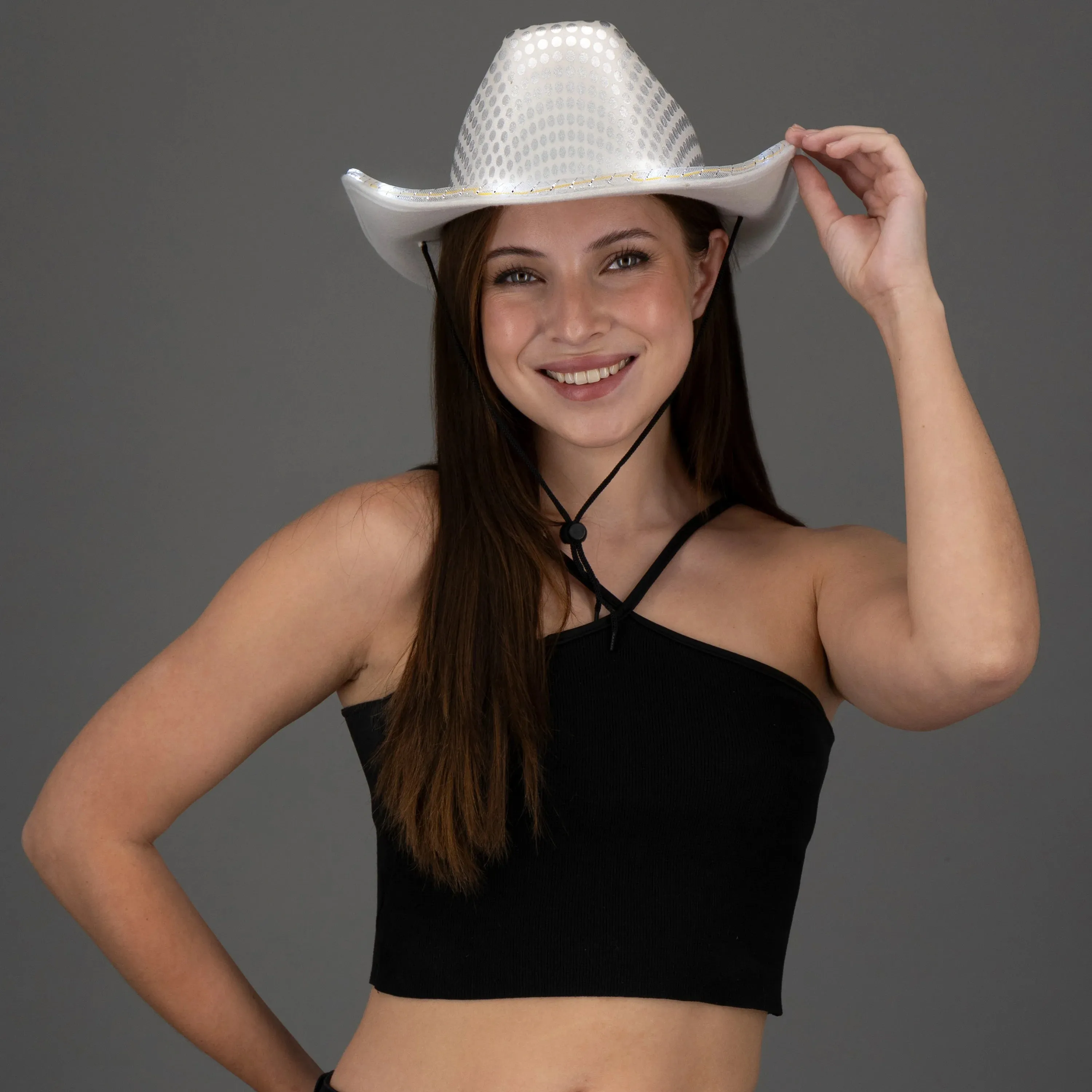 LED Light Up Flashing Sequin White & Red Cowboy Hat - Pack of 2 Hats