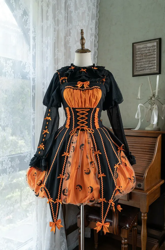 Lemon Honey~Halloween Gothic Lolita Jumper Dress Pumpkin Dress