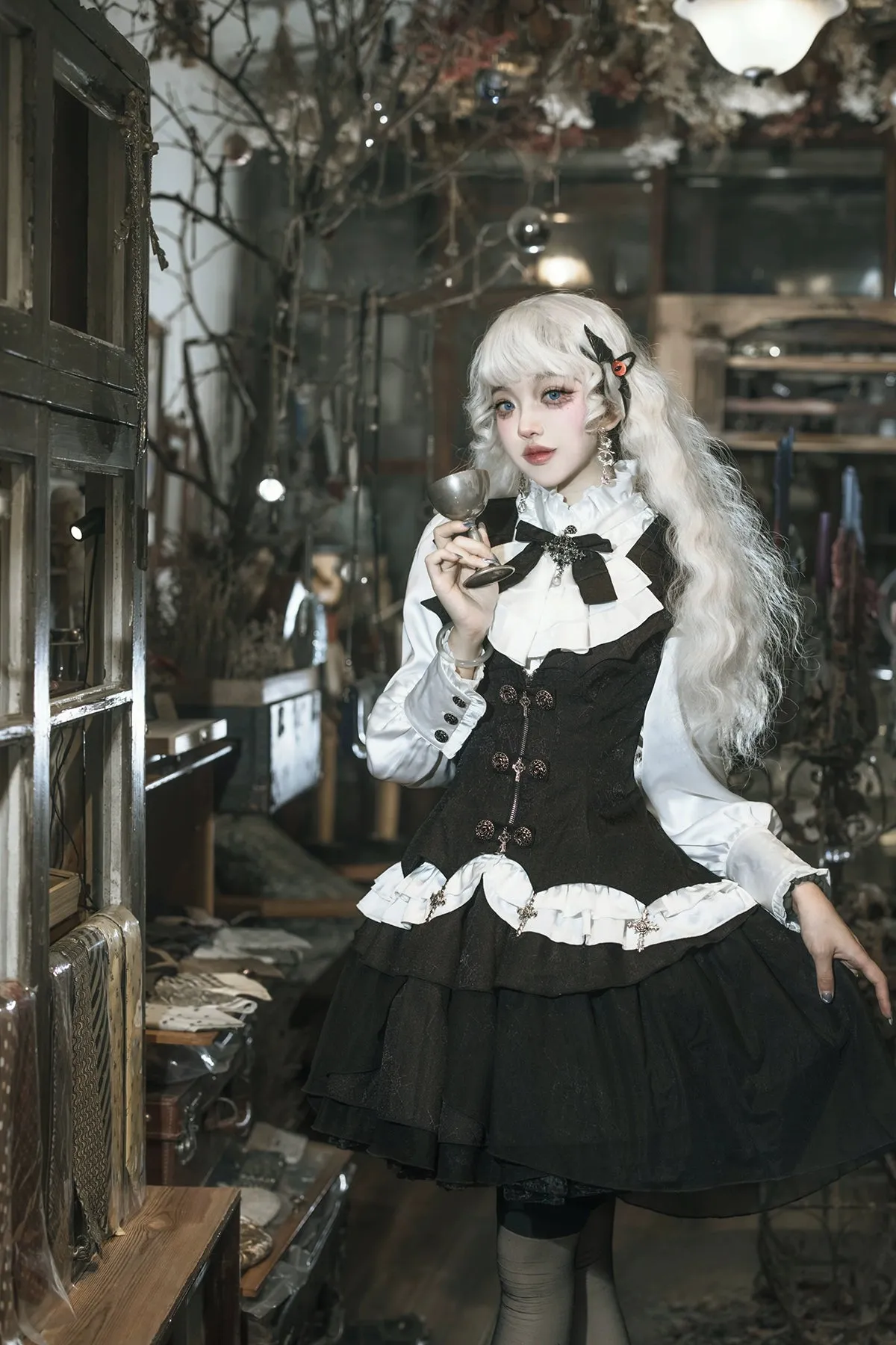 Letters from Unknown Star~Bloodline Duke~Gothic Lolita SK Suit Spider Web Vest and Blouse