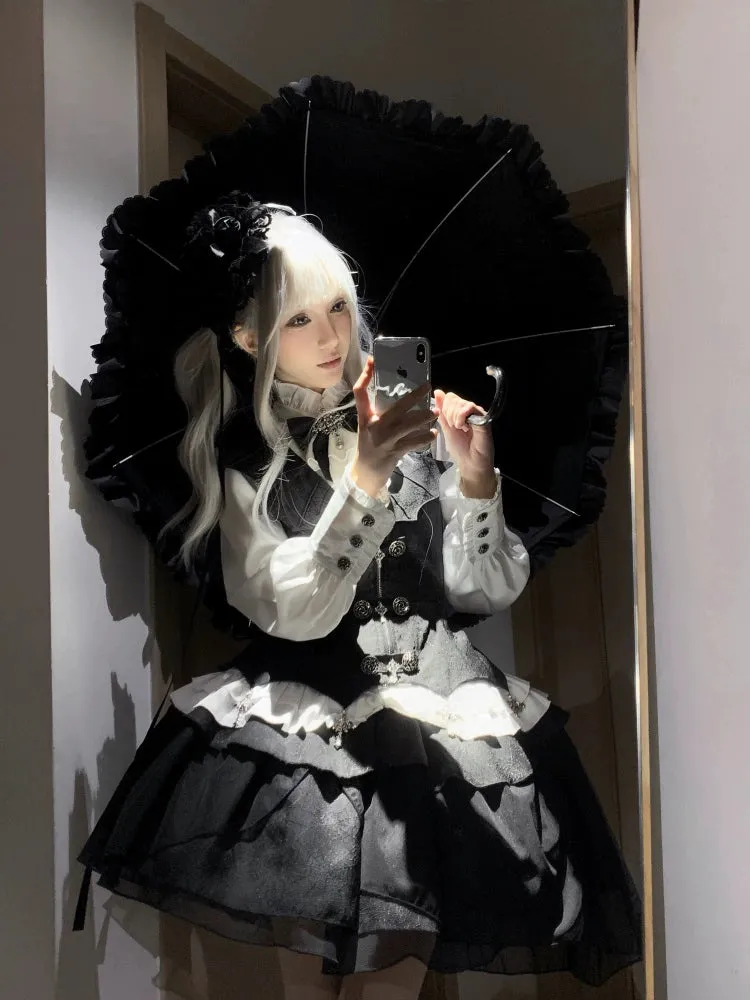 Letters from Unknown Star~Bloodline Duke~Gothic Lolita SK Suit Spider Web Vest and Blouse