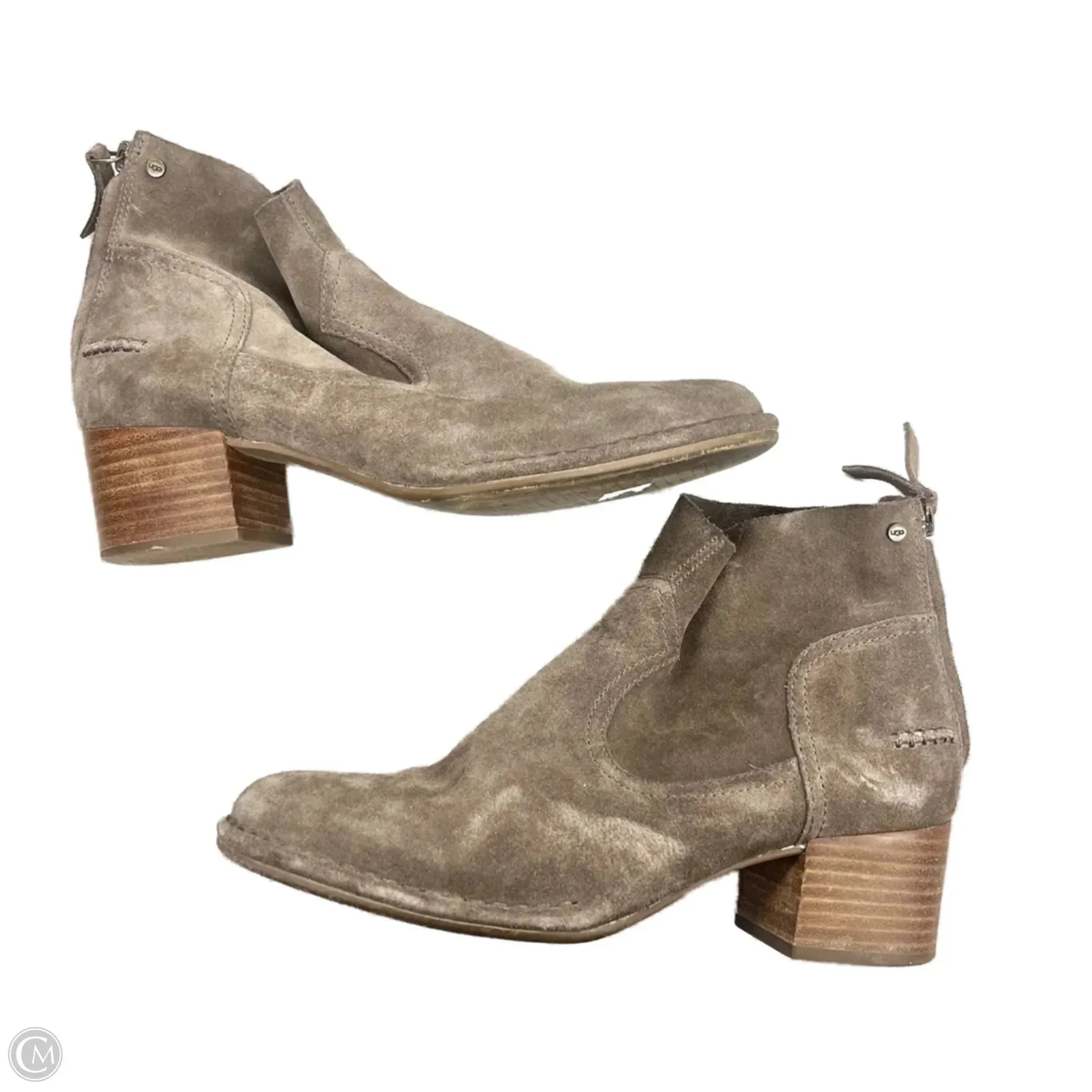 Stud Cool Gloss Mood Boots Designer By Ugg In Taupe, Size: 8