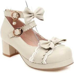 Loafers for Women Bowknot Princess Ruffles Wedding Party Dress Pumps for Girls Sweet Cosplay Shoes