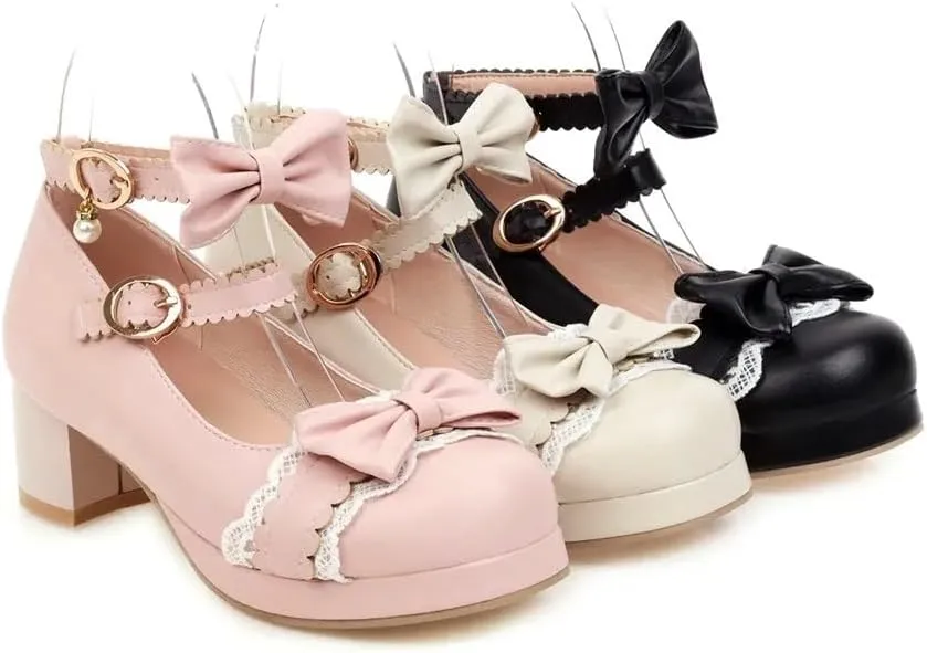 Loafers for Women Bowknot Princess Ruffles Wedding Party Dress Pumps for Girls Sweet Cosplay Shoes