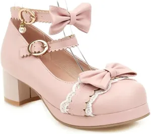 Loafers for Women Bowknot Princess Ruffles Wedding Party Dress Pumps for Girls Sweet Cosplay Shoes