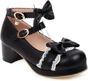 Loafers for Women Bowknot Princess Ruffles Wedding Party Dress Pumps for Girls Sweet Cosplay Shoes