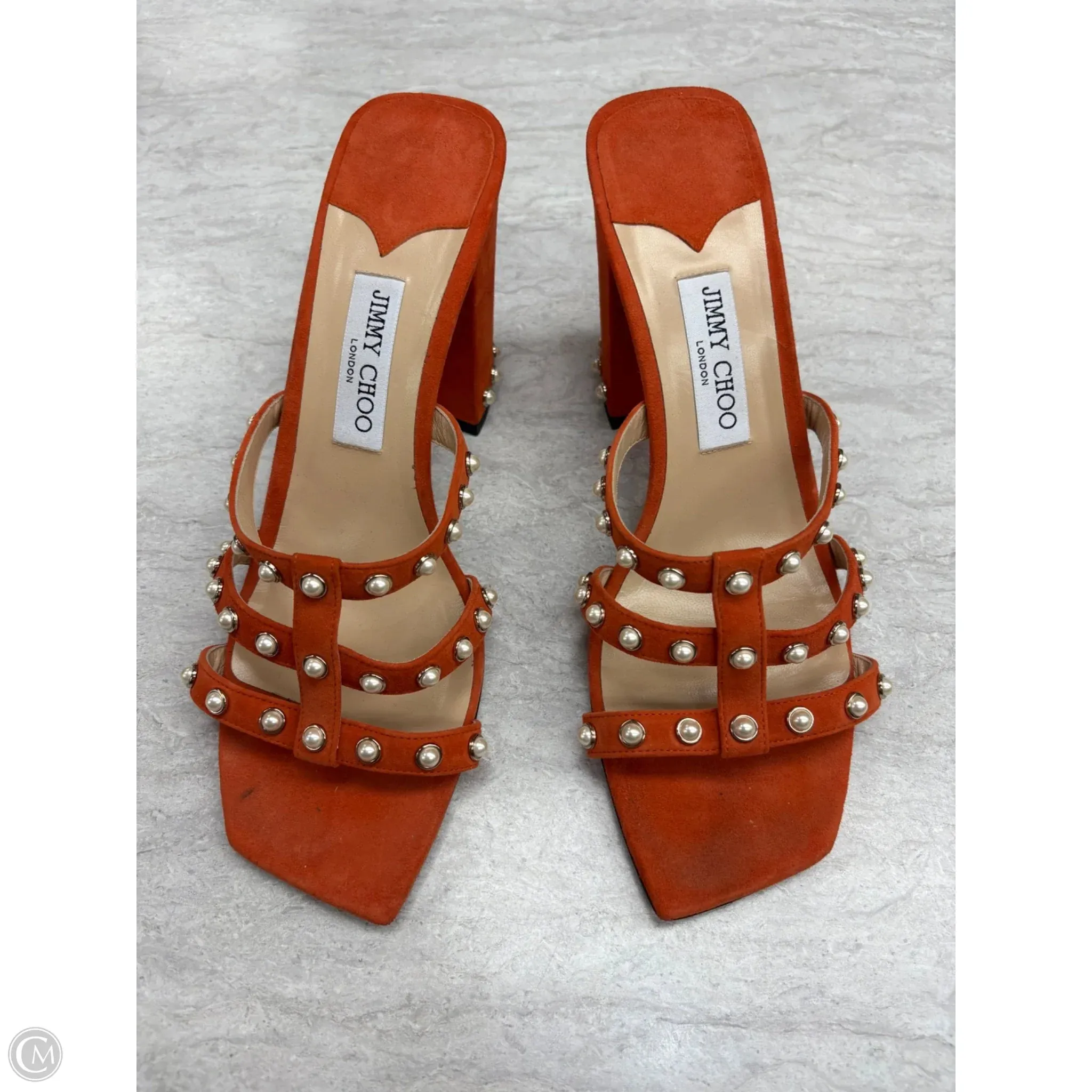 Sandals Luxury Designer By Jimmy Choo In Orange, Size: 12 Comfort Strap Multi Density Foam