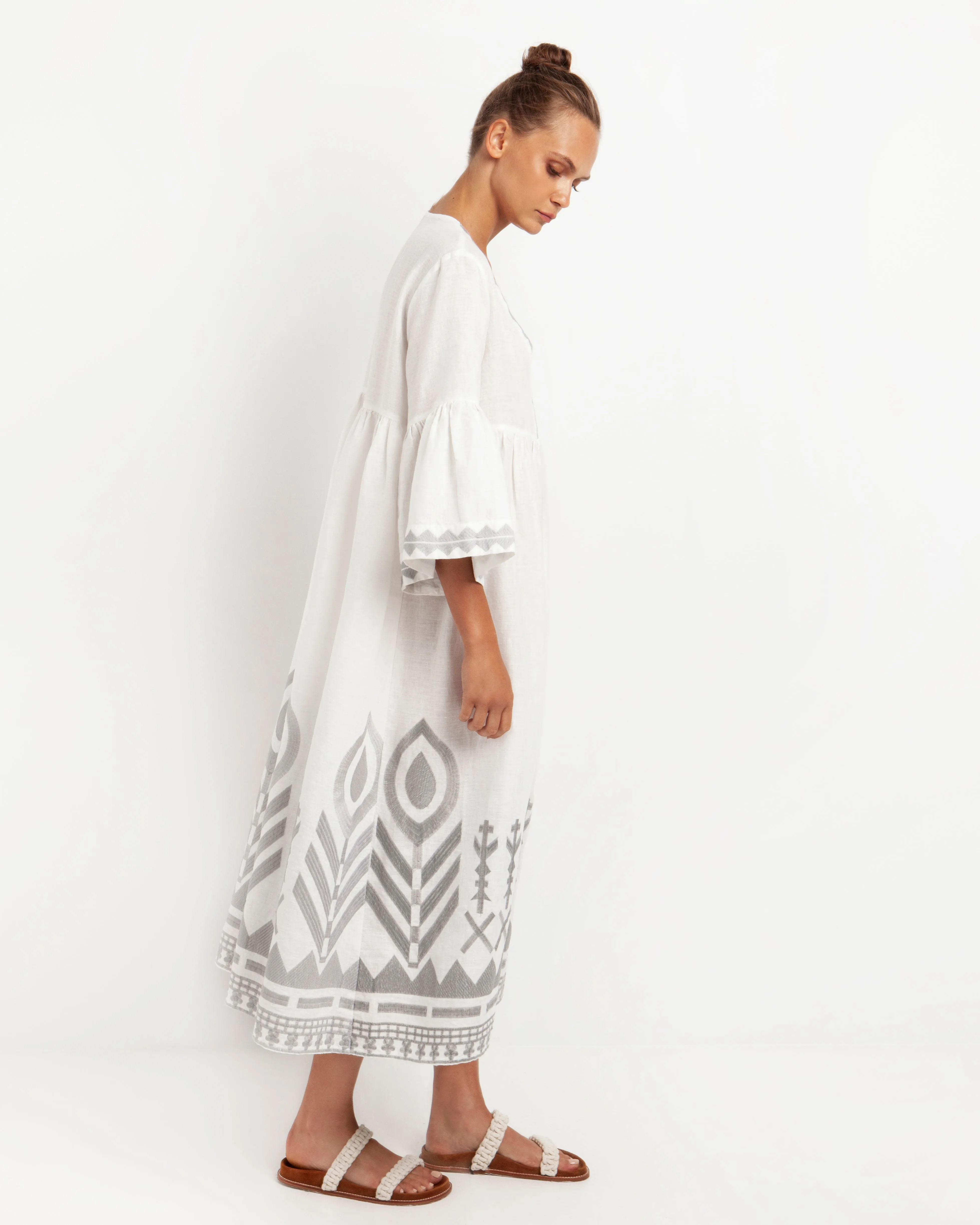 Long Feather Chevron Bell Sleeve Dress