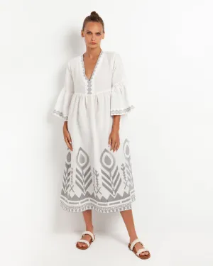 Long Feather Chevron Bell Sleeve Dress