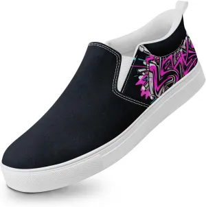 Low-top Slip-On Sneakers for Men, Women's Comfortable Flat Canvas Shoes Casual Loafers with Graffiti Style Design