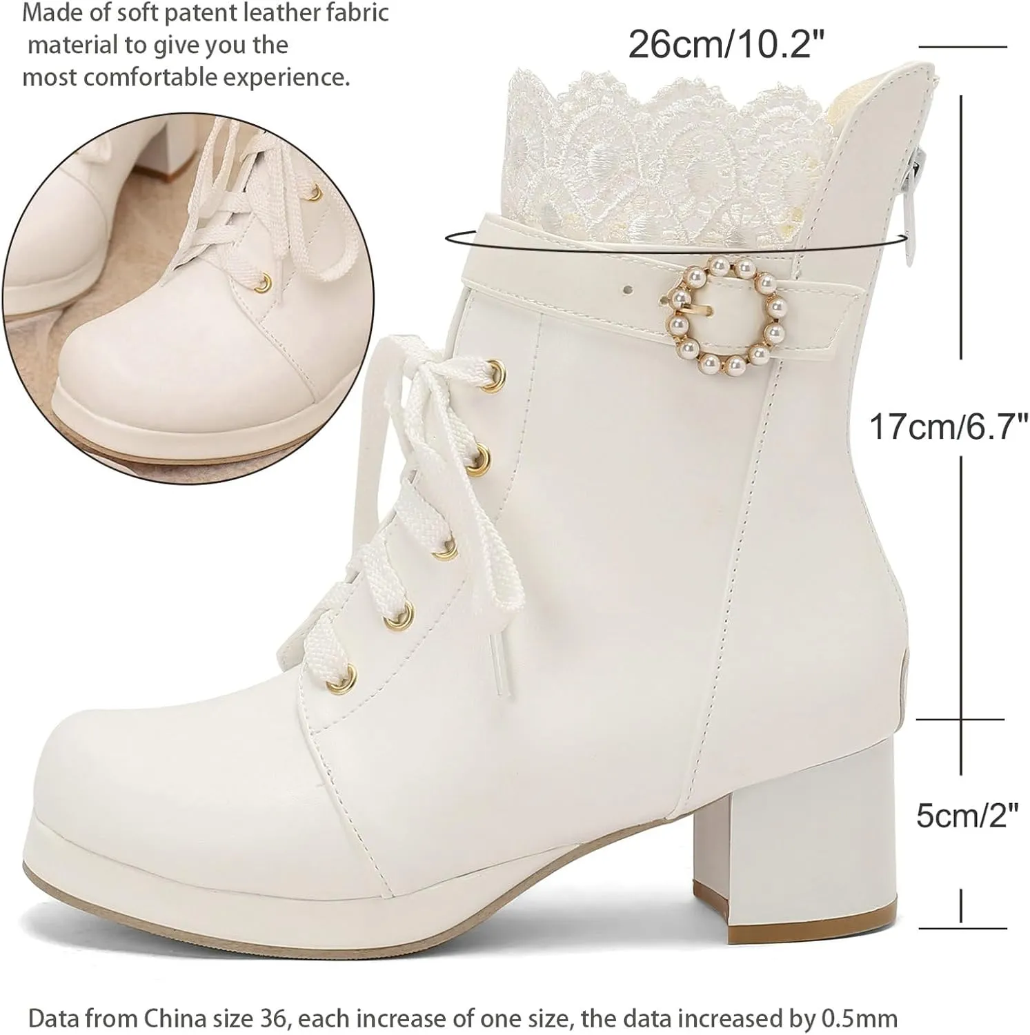 LUXMAX Cosplay Shoes Lace Up Ankle Boots for Women Chunky Mid Heel Kawaii Boots Goth Platform Booties Cute Sweet Boots with Bow