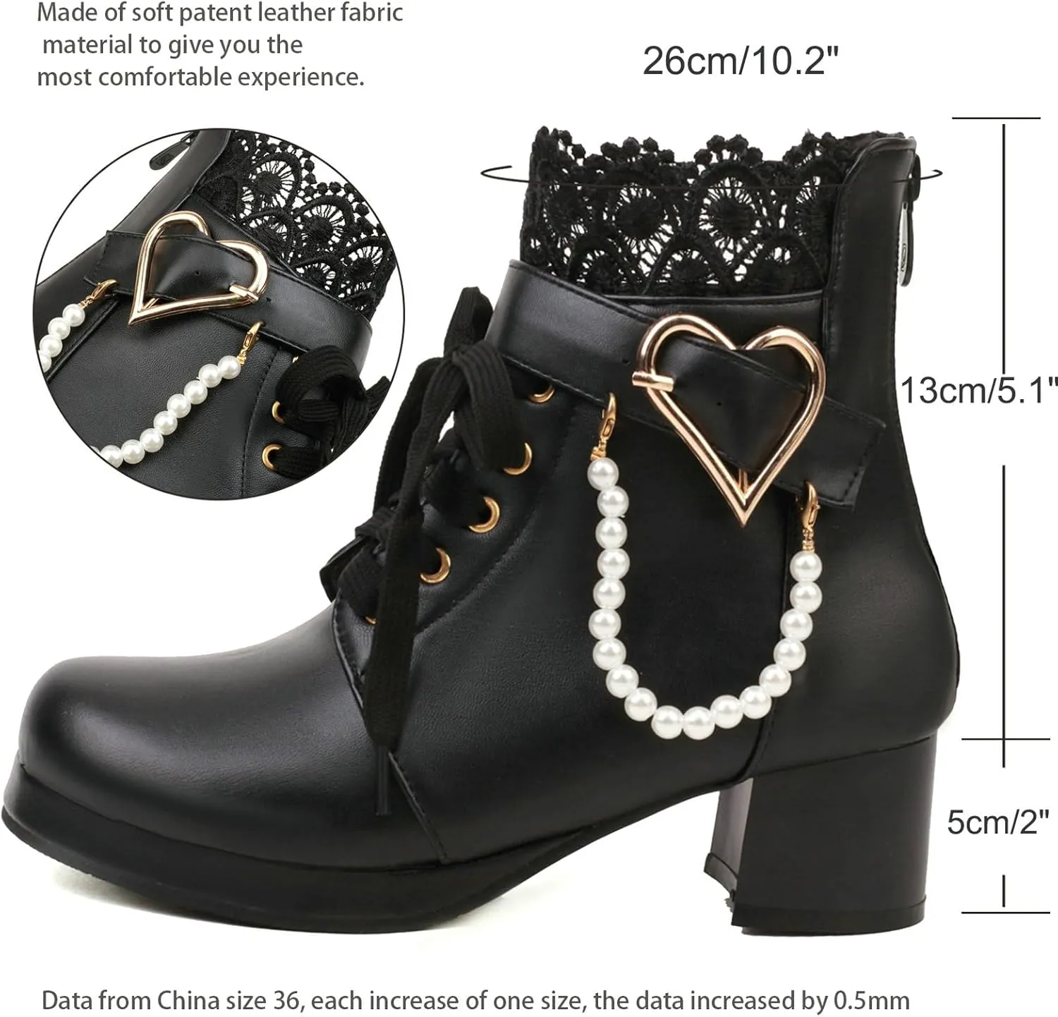 LUXMAX Cosplay Shoes Lace Up Ankle Boots for Women Chunky Mid Heel Kawaii Boots Goth Platform Booties Cute Sweet Boots with Bow