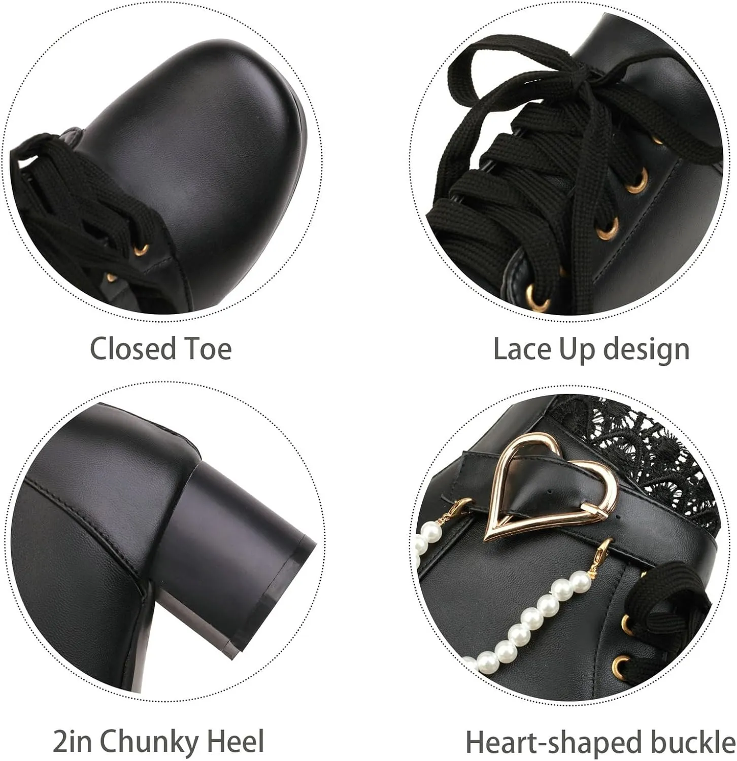 LUXMAX Cosplay Shoes Lace Up Ankle Boots for Women Chunky Mid Heel Kawaii Boots Goth Platform Booties Cute Sweet Boots with Bow