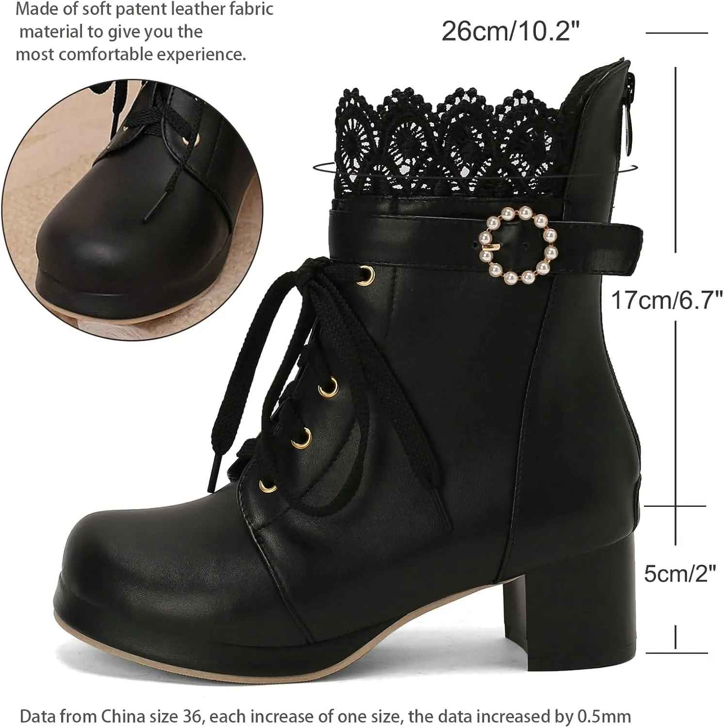LUXMAX Cosplay Shoes Lace Up Ankle Boots for Women Chunky Mid Heel Kawaii Boots Goth Platform Booties Cute Sweet Boots with Bow