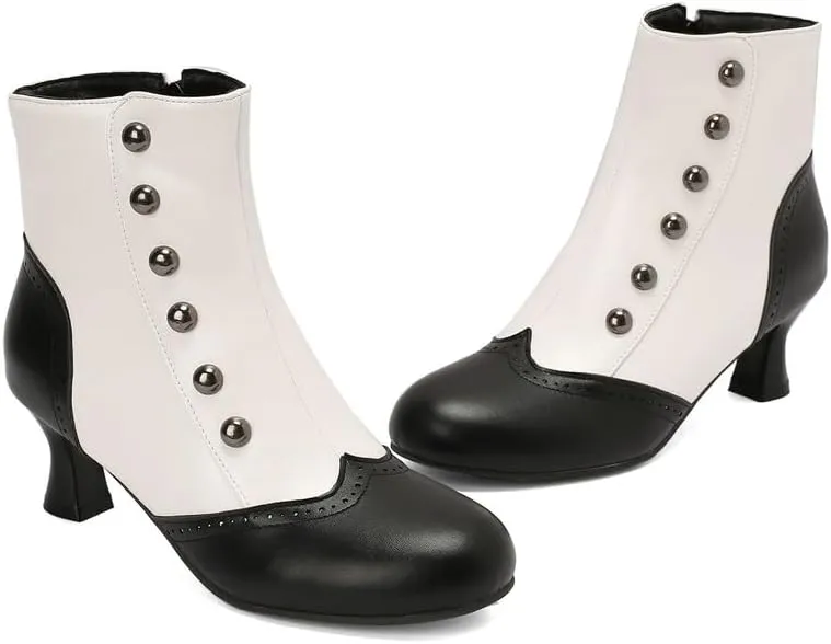 LUXMAX Gothic Victorian Boots for Women Vintage Witch Shoes Kitten Heel Ankle Boots with Zipper,Low Heel Medieval Renaissance Boots