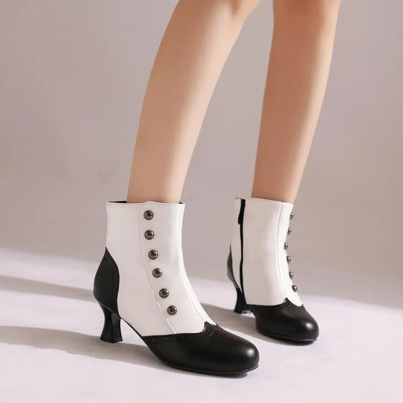 LUXMAX Gothic Victorian Boots for Women Vintage Witch Shoes Kitten Heel Ankle Boots with Zipper,Low Heel Medieval Renaissance Boots