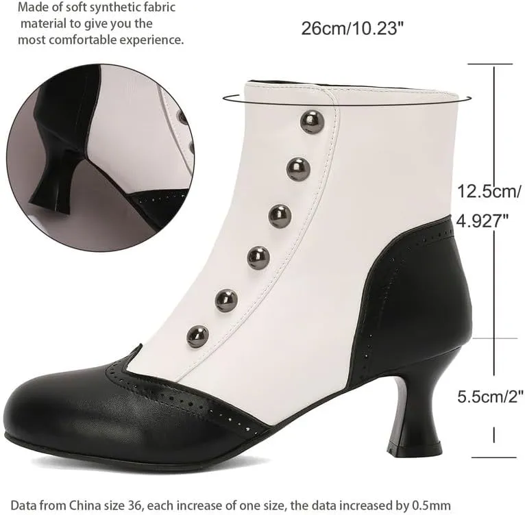LUXMAX Gothic Victorian Boots for Women Vintage Witch Shoes Kitten Heel Ankle Boots with Zipper,Low Heel Medieval Renaissance Boots